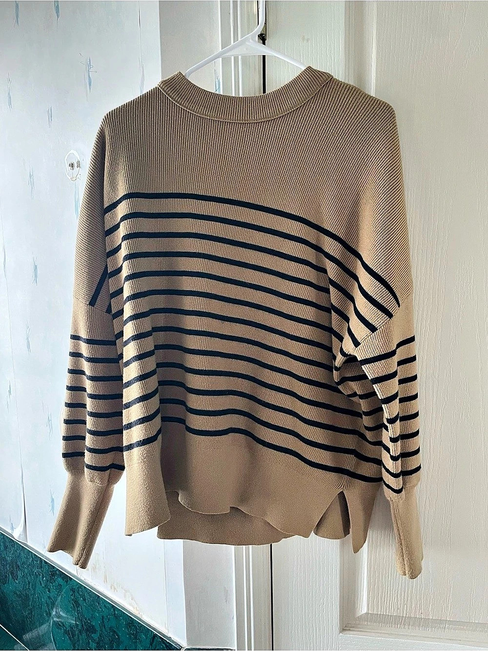 Illusion Striped Crew Neck Sweater in Brown & Blue Like New